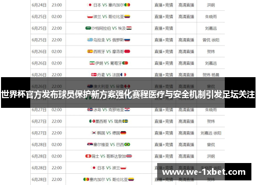 世界杯官方发布球员保护新方案强化赛程医疗与安全机制引发足坛关注